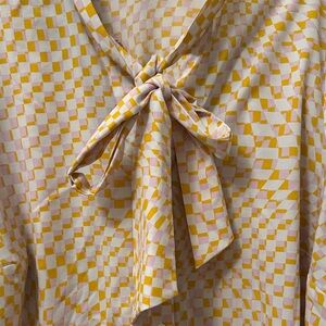 ELOQUII Pink and Yellow Checkered Blouse
